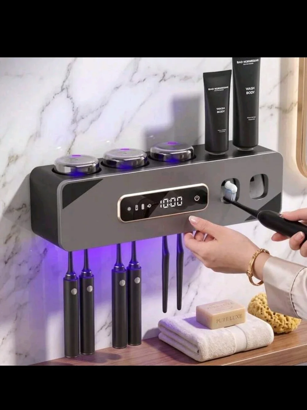 Wall-Mount Electric Toothbrush & Accessory Organizer - Black